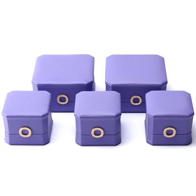 Capotazione viola ottagonale PU gioielleria in cuoio scatola per anello orecchie pendenti
