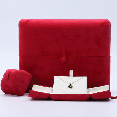 Cina Produzione all'ingrosso Scatola di gioielli di lusso Packaging personalizzato di alta gamma Collana Bracciale Orecchini Anello Packaging a doppia anta Scatola di gioielli rossa in velluto con logo