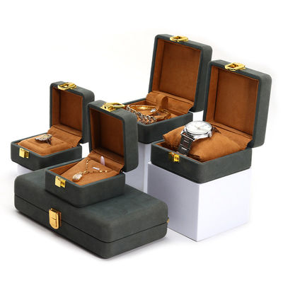 comprare Grigio Verde Elegante Soft Velvet Gioielleria Organizzatore Box Set per imballaggi di lusso online manufacture