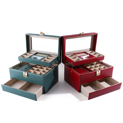 Scatola organizzatrice per gioielli in pelle portatile in PU con funzione mirror multi