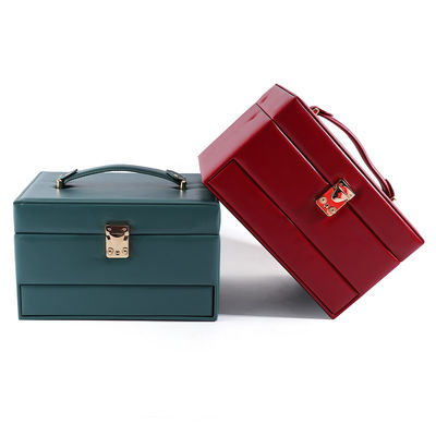 Scatola organizzatrice per gioielli in pelle portatile in PU con funzione mirror multi