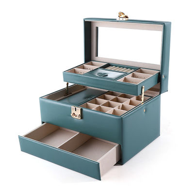 Scatola organizzatrice per gioielli in pelle portatile in PU con funzione mirror multi