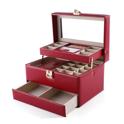 Scatola organizzatrice per gioielli in pelle portatile in PU con funzione mirror multi