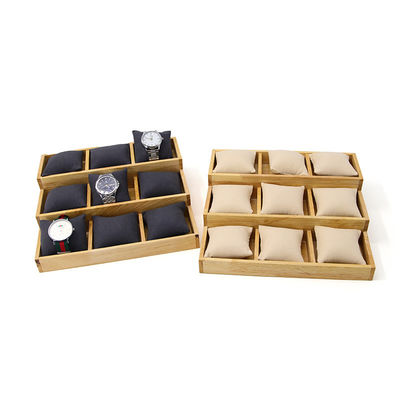 comprare Piastra espositiva per orologi in legno massello 3x3 a cellule multiple con cuscini per spettacoli di lusso online manufacture