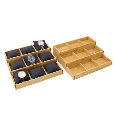 Piastra espositiva per orologi in legno massello 3x3 a cellule multiple con cuscini per spettacoli di lusso