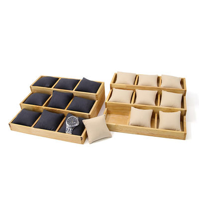 Piastra espositiva per orologi in legno massello 3x3 a cellule multiple con cuscini per spettacoli di lusso
