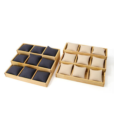 Piastra espositiva per orologi in legno massello 3x3 a cellule multiple con cuscini per spettacoli di lusso