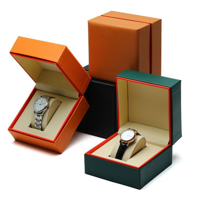 Cassa orologio in pelle PU resistente alla polvere con bordo interno rosso