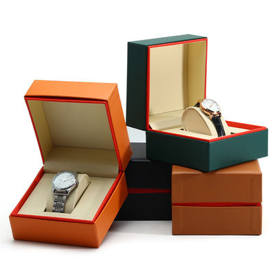 Cassa orologio in pelle PU resistente alla polvere con bordo interno rosso