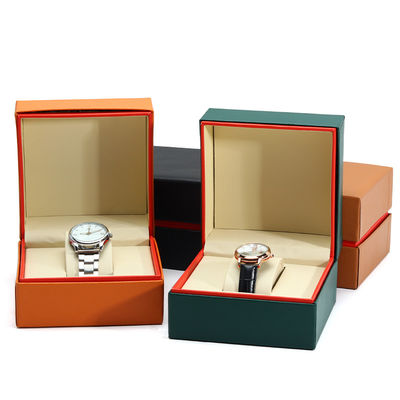 Cassa orologio in pelle PU resistente alla polvere con bordo interno rosso
