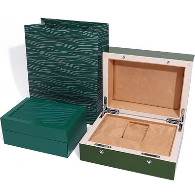 Scatola di orologio in legno verde di fascia alta per l' imballaggio regalo di lusso con borsa a torcia ribaltata