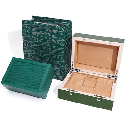 Scatola di orologio in legno verde di fascia alta per l' imballaggio regalo di lusso con borsa a torcia ribaltata