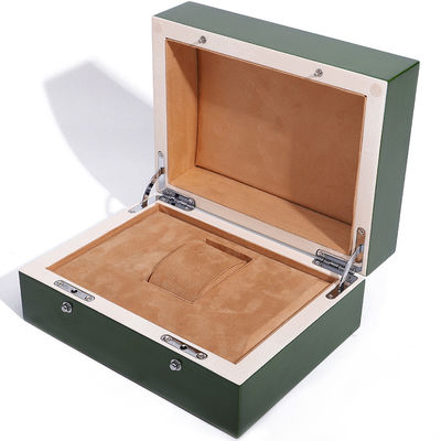 Scatola di orologio in legno verde di fascia alta per l' imballaggio regalo di lusso con borsa a torcia ribaltata
