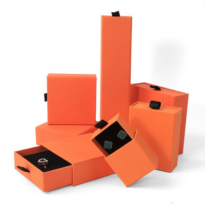 Manifattura all'ingrosso Eco-friendly regalo di alta qualità gioielleria scatola personalizzata anello personalizzato collana orecchino braccialetto confezionamento cartone arancione cassetto carta gioielleria scatola con logo