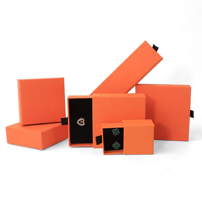 Manifattura all'ingrosso Eco-friendly regalo di alta qualità gioielleria scatola personalizzata anello personalizzato collana orecchino braccialetto confezionamento cartone arancione cassetto carta gioielleria scatola con logo