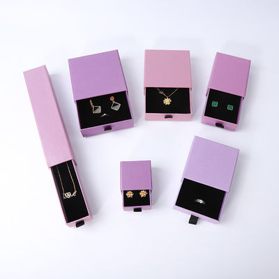 Manifattura all'ingrosso Eco-friendly regalo di alta qualità gioielleria scatola personalizzata anello personalizzato collana orecchino braccialetto imballaggio cartone viola cassetto carta gioielleria scatola con logo