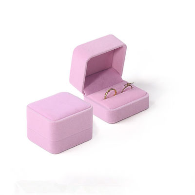comprare Gioielli di lusso personalizzati in vendita all'ingrosso Scatola a doppio anello Logo personalizzato rosa velluto Gioielli di fidanzamento anello Scatola di imballaggio online manufacture