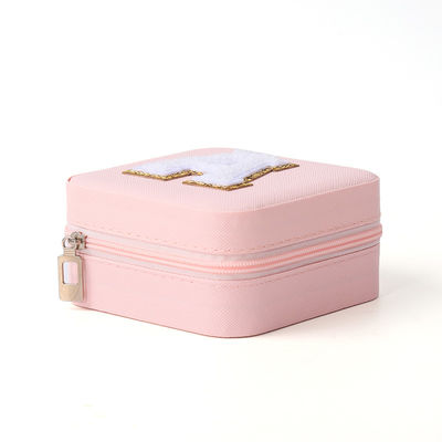 Scatola per gioielli portatile di pelle Pu con perline di velluto rosa