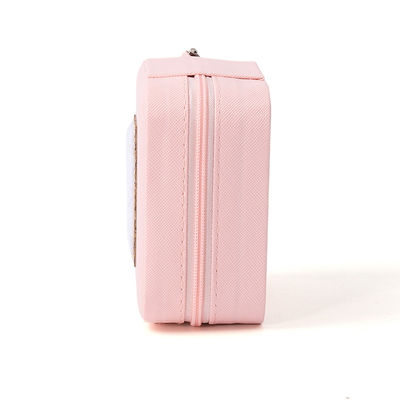 Scatola per gioielli portatile di pelle Pu con perline di velluto rosa