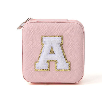 Scatola per gioielli portatile di pelle Pu con perline di velluto rosa