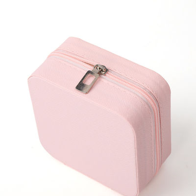 Scatola per gioielli portatile di pelle Pu con perline di velluto rosa