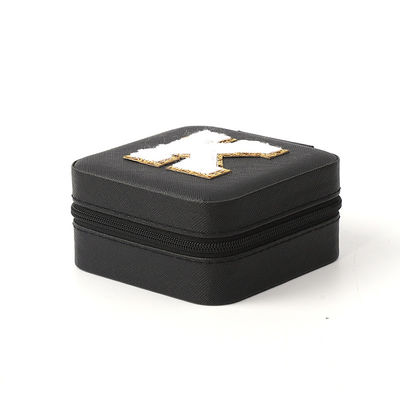 Gioielleria di lusso Cassa di deposito regalo Logo personalizzato Portable Small Leather Black Organizer Travel Case