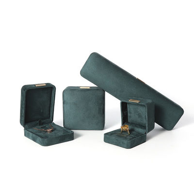 Prodotto all'ingrosso Casella di gioielli di lusso personalizzata Custom High End Colletto Bracciale Orecchini Anello set di gioielli Imballaggio Velvet verde scuro Gioielli con logo
