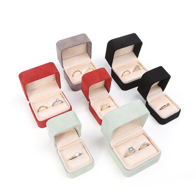 Ingrosso Gioielli di fascia alta Imballaggio Ring Box Logo personalizzato Gioielli Imballaggio Luxury Double Wedding Engagement Velvet Ring Box