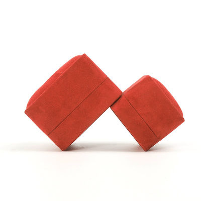 Gioielli all'ingrosso Imballaggio anello scatola gioielli personalizzati imballaggio lusso doppio matrimonio fidanzamento anello di velluto rosso scatola con logo