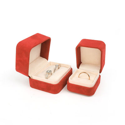Gioielli all'ingrosso Imballaggio anello scatola gioielli personalizzati imballaggio lusso doppio matrimonio fidanzamento anello di velluto rosso scatola con logo