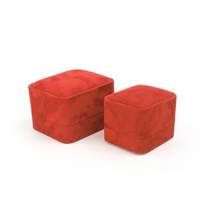 Gioielli all'ingrosso Imballaggio anello scatola gioielli personalizzati imballaggio lusso doppio matrimonio fidanzamento anello di velluto rosso scatola con logo