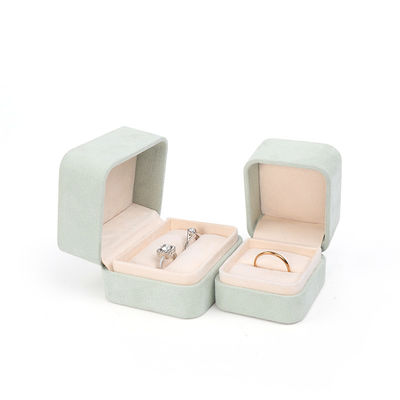 Gioielli all'ingrosso Imballaggio Ring Box Custom Jewelry Packaging Luxury Double Wedding Engagement Green Velvet Ring Box con logo