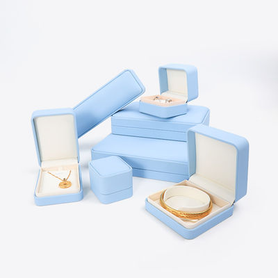 Scatola portagioie in pelle blu chiaro per set di gioielli grandi, collana, bracciale, orecchini, anello, confezione