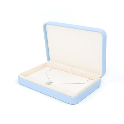 Scatola portagioie in pelle blu chiaro per set di gioielli grandi, collana, bracciale, orecchini, anello, confezione