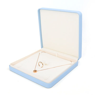 Scatola portagioie in pelle blu chiaro per set di gioielli grandi, collana, bracciale, orecchini, anello, confezione
