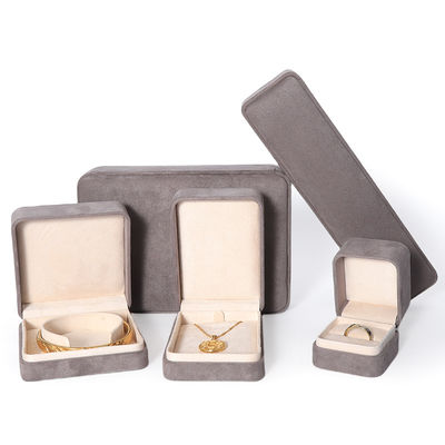 Scatola per imballaggio di gioielli grigio premium personalizzata di alta gamma per set di gioielli grandi, collana, bracciale, orecchini, anello