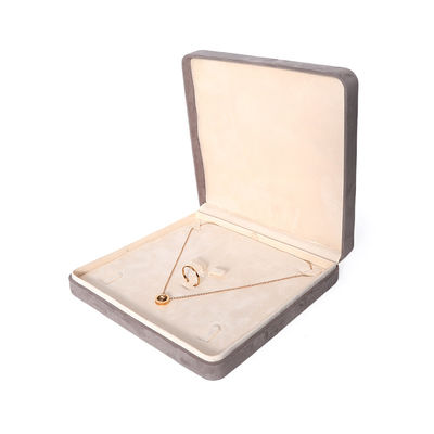 Scatola per imballaggio di gioielli grigio premium personalizzata di alta gamma per set di gioielli grandi, collana, bracciale, orecchini, anello