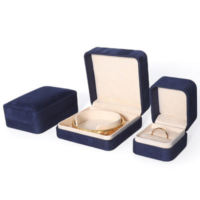 China Manufacturing Wholesale Premium Blu Jewellery Packaging Box Custom Hign End Big Jewelry Set Collare Bracelet Earrings Ring Packaging Handmade Square Velvet Blue Jewelry Box With Logo