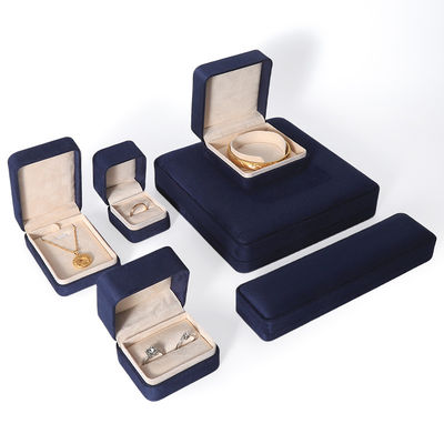China Manufacturing Wholesale Premium Blu Jewellery Packaging Box Custom Hign End Big Jewelry Set Collare Bracelet Earrings Ring Packaging Handmade Square Velvet Blue Jewelry Box With Logo