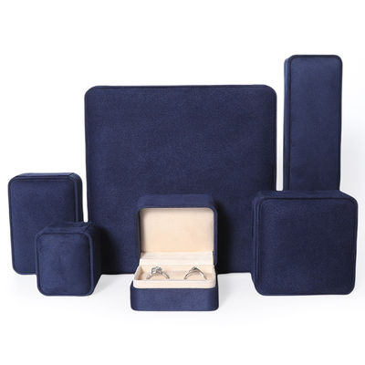 China Manufacturing Wholesale Premium Blu Jewellery Packaging Box Custom Hign End Big Jewelry Set Collare Bracelet Earrings Ring Packaging Handmade Square Velvet Blue Jewelry Box With Logo