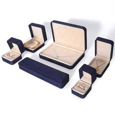 China Manufacturing Wholesale Premium Blu Jewellery Packaging Box Custom Hign End Big Jewelry Set Collare Bracelet Earrings Ring Packaging Handmade Square Velvet Blue Jewelry Box With Logo