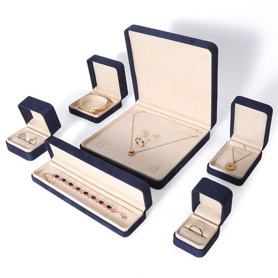 comprare China Manufacturing Wholesale Premium Blu Jewellery Packaging Box Custom Hign End Big Jewelry Set Collare Bracelet Earrings Ring Packaging Handmade Square Velvet Blue Jewelry Box With Logo online manufacture