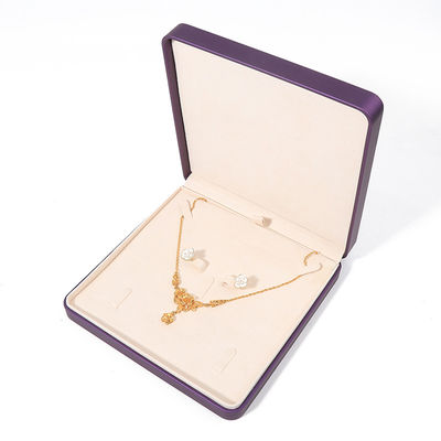 Gioielli di alta qualità confezionamento scatola di lusso personalizzato grande gioielli set scatola collana braccialetto orecchini anello confezionamento a mano quadrato porpora pelle gioielli scatola con logo