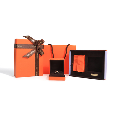 scatola regalo gioielli di alta qualità coperchio e base di carta arancione Scatola gioielli con borsa