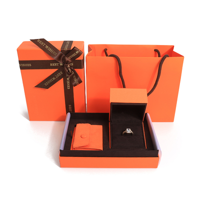 scatola regalo gioielli di alta qualità coperchio e base di carta arancione Scatola gioielli con borsa