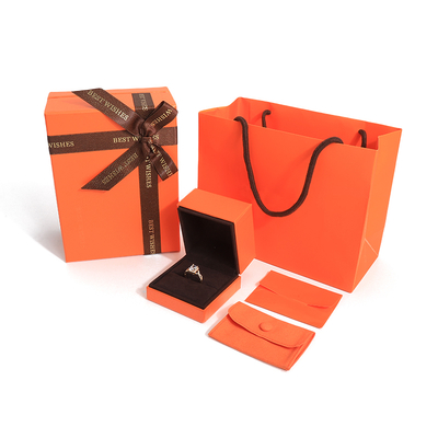scatola regalo gioielli di alta qualità coperchio e base di carta arancione Scatola gioielli con borsa
