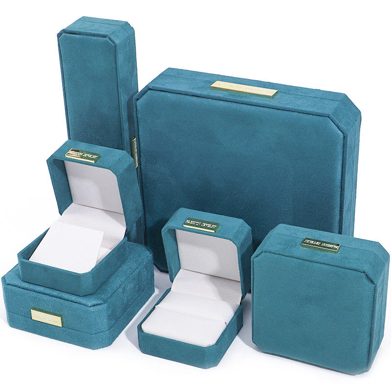 Ingrosso Produzione di lusso manifattura Gioielleria Confezione scatola personalizzata Logo personalizzato blu chiaro di fascia alta Colletto Bracciale Orecchini Anello Confezione velluto Octagonale Gioielleria Scatola