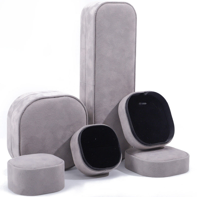 Scatola portagioie di lusso con coperchio e base, di alta qualità, in velluto grigio con logo