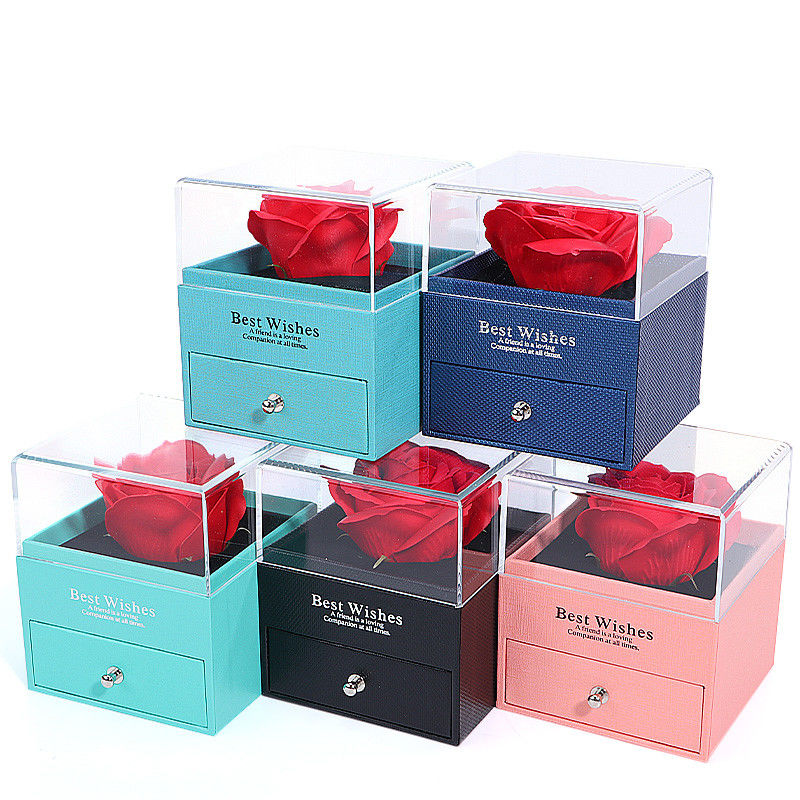 Casella di rosa di San Valentino Casella da gioielli tipo cassetto di imballaggio a forma quadrata