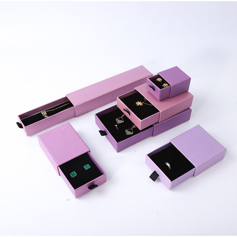 Manifattura all'ingrosso Eco-friendly regalo di alta qualità gioielleria scatola personalizzata anello personalizzato collana orecchino braccialetto imballaggio cartone viola cassetto carta gioielleria scatola con logo